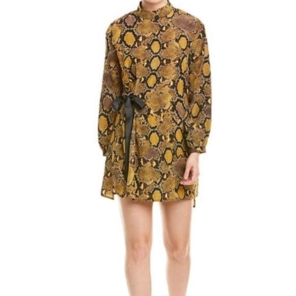 Nwot Zara Dress Snakeskin Long Sleeve Belted Animal Print Brown Black … - Picture 3 of 16